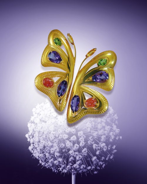 Boucles d’oreilles en or jaune, citrines, péridots, améthystes et pierres de soleil – Réf. 09.02.171